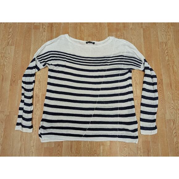 Rag & Bone 100% Linen Pullover Top White and NAVY Crew Neck Sweater Pullover - Picture 1 of 6
